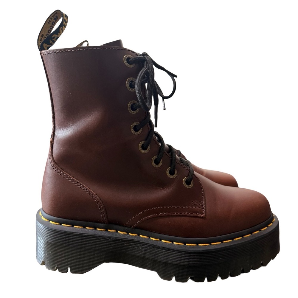 Dr Martens Jadon Platform Boots Brown Leather Classic Zip Womens 7 38 EU - Picture 2 of 13